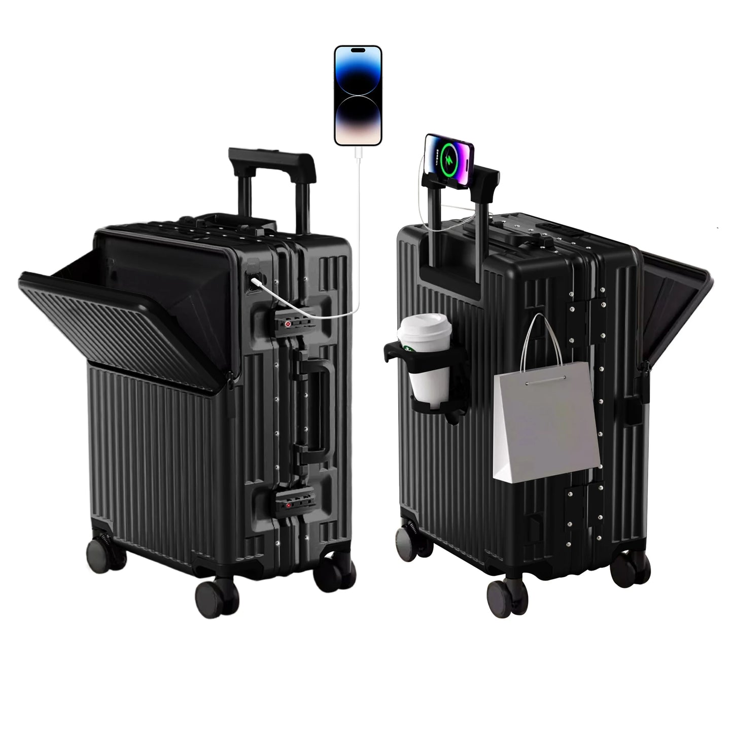 2025Hard Shell Luggage 20 Inch Travel Luggage, Carry-On Luggage Spinner TSA with Lid, PC+ABS Aluminum Frame 20'' - 26''