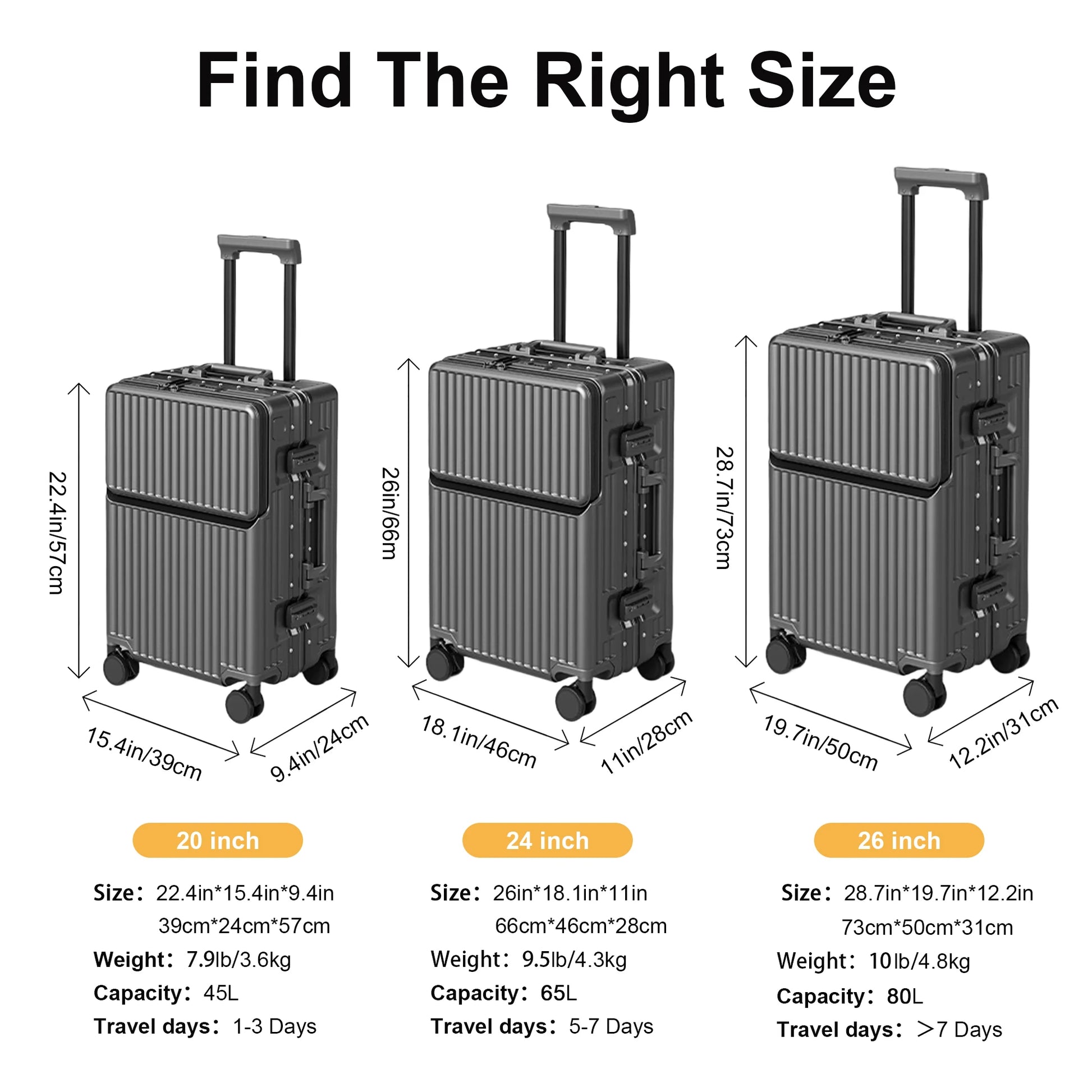2025Hard Shell Luggage 20 Inch Travel Luggage, Carry-On Luggage Spinner TSA with Lid, PC+ABS Aluminum Frame 20'' - 26''