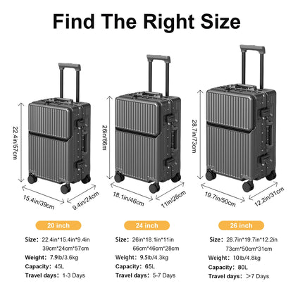 2025Hard Shell Luggage 20 Inch Travel Luggage, Carry-On Luggage Spinner TSA with Lid, PC+ABS Aluminum Frame 20'' - 26''