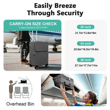 2025Hard Shell Luggage 20 Inch Travel Luggage, Carry-On Luggage Spinner TSA with Lid, PC+ABS Aluminum Frame 20'' - 26''